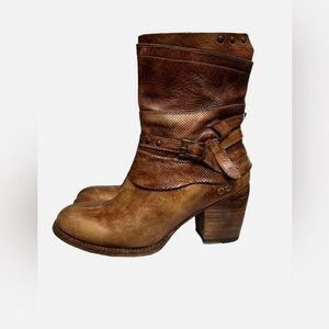 Bed Stu Rowdy Sz 7 Cobbler Series Brown Leather Block Heel Side Zip Ankle Boots